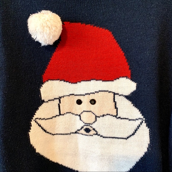 LORD & TAYLOR CONTEXT Navy Santa Sweater—SZ. Lg - Picture 15 of 16